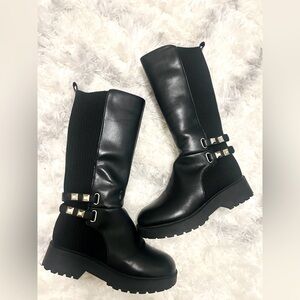 GIRLS' MARC FISHER BLACK STUDDED TALL BOOTS